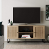 Meuble de divertissement pour meuble TV moderne, console avec finition en bois naturel et accents mats avec portes de rangement pour salon multimédia