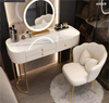 Ensemble Hollywood moderne en or, commode d'angle pour chambre à coucher, Table de maquillage, vente en gros avec miroir lumineux et chaise