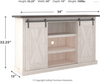 Meuble TV Farmhouse pour téléviseurs jusqu'à 50 po avec portes coulissantes et étagères de rangement, blanchi à la chaux et gris